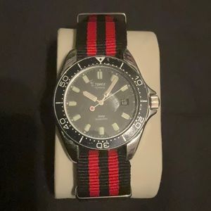 Vintage Timex Quartz Red Dot Mens 50 Meter Diver Watch Untested Lollipop